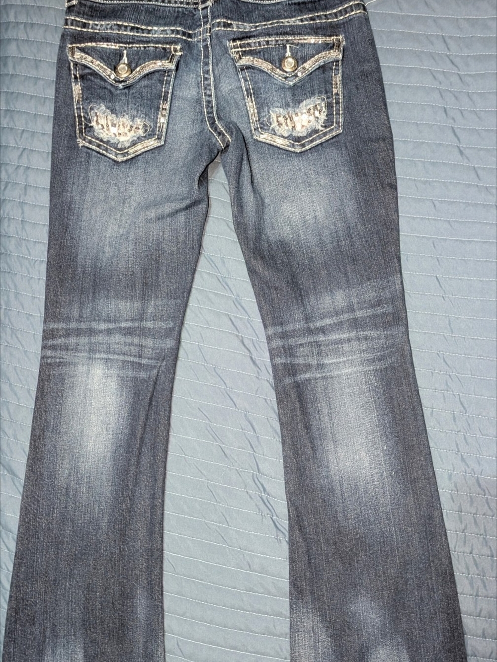 Maurices Premium Distressed Dark Blue Bootcut Jeans